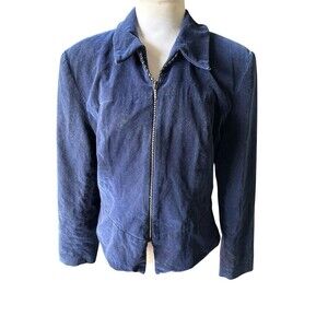 Vtg 80s Ganto’s Navy Blue Velvet Lined Blazer, Glam Bling Zip, Tuxedo Front L